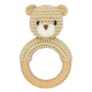 Joliecraft Safari Animals Wooden Baby Rattle Toys Stuffed Crochet Rattle With Teether Ring For Newborn, Beige Bear