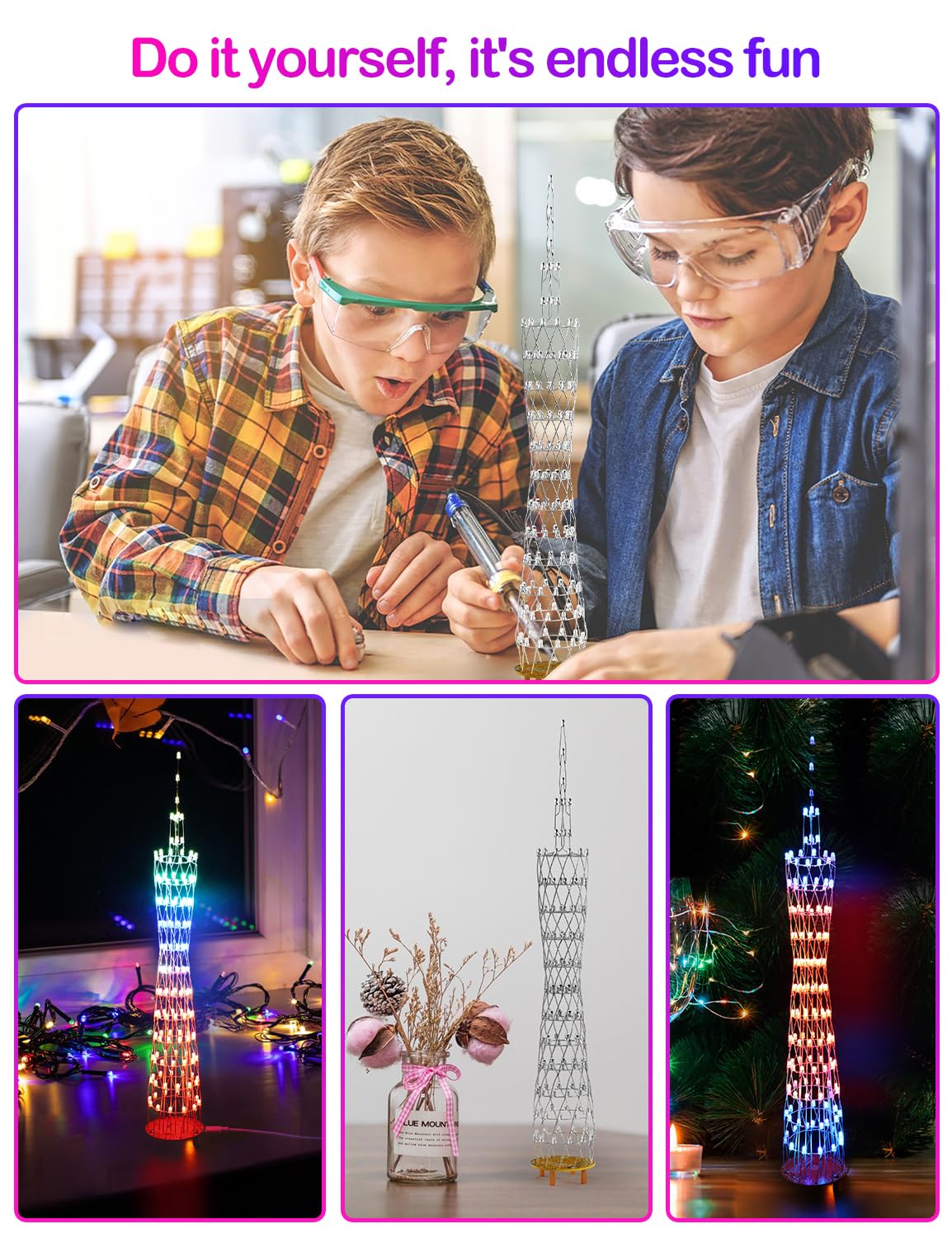 Icubesmart Led Canton Tower Model Diy Electronic Kit, Led Cube Model Handmade Soldering Project Kit, 12 Led Circles, Height 38Cm. (Gzt-12 Kit)