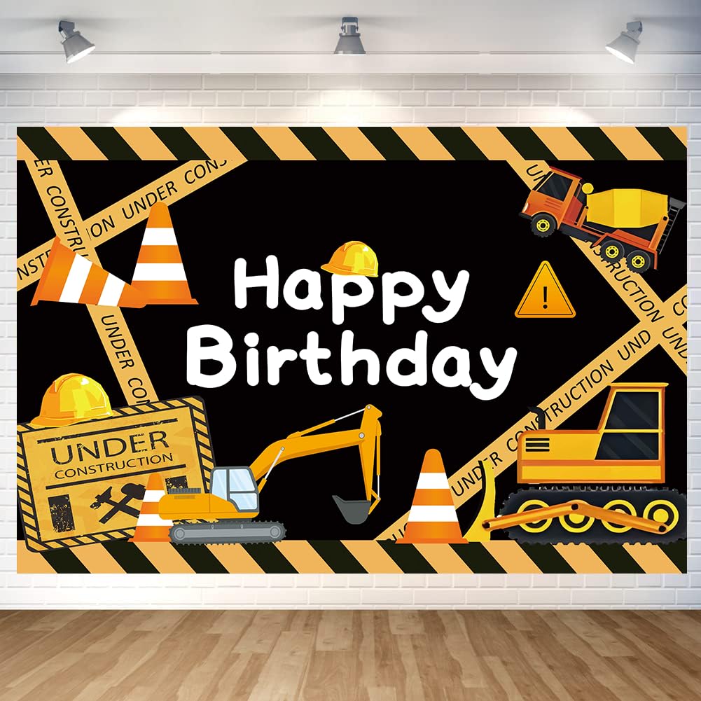 Cute Construction Birthday Party Backdrop Under Construction Happy Birthday Banner Excavator Bulldozer Cement Mixer Photography 