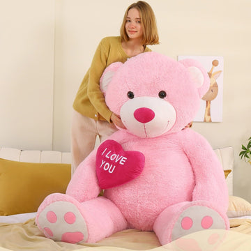 Tezituor Large Teddy Bear Stuffed Animal 5Ft, Big Teddy Bear With Heart, Giant Brown Stuffed Bear Plush Toys For Kids, I Love Yo