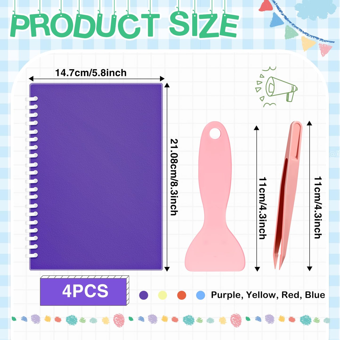 4 Pieces Sticker Collecting Book Album Reusable Sticker Book With A Plastic Spatula And Tweezer A5 Size 8.3'' X 5.8'' Christmas