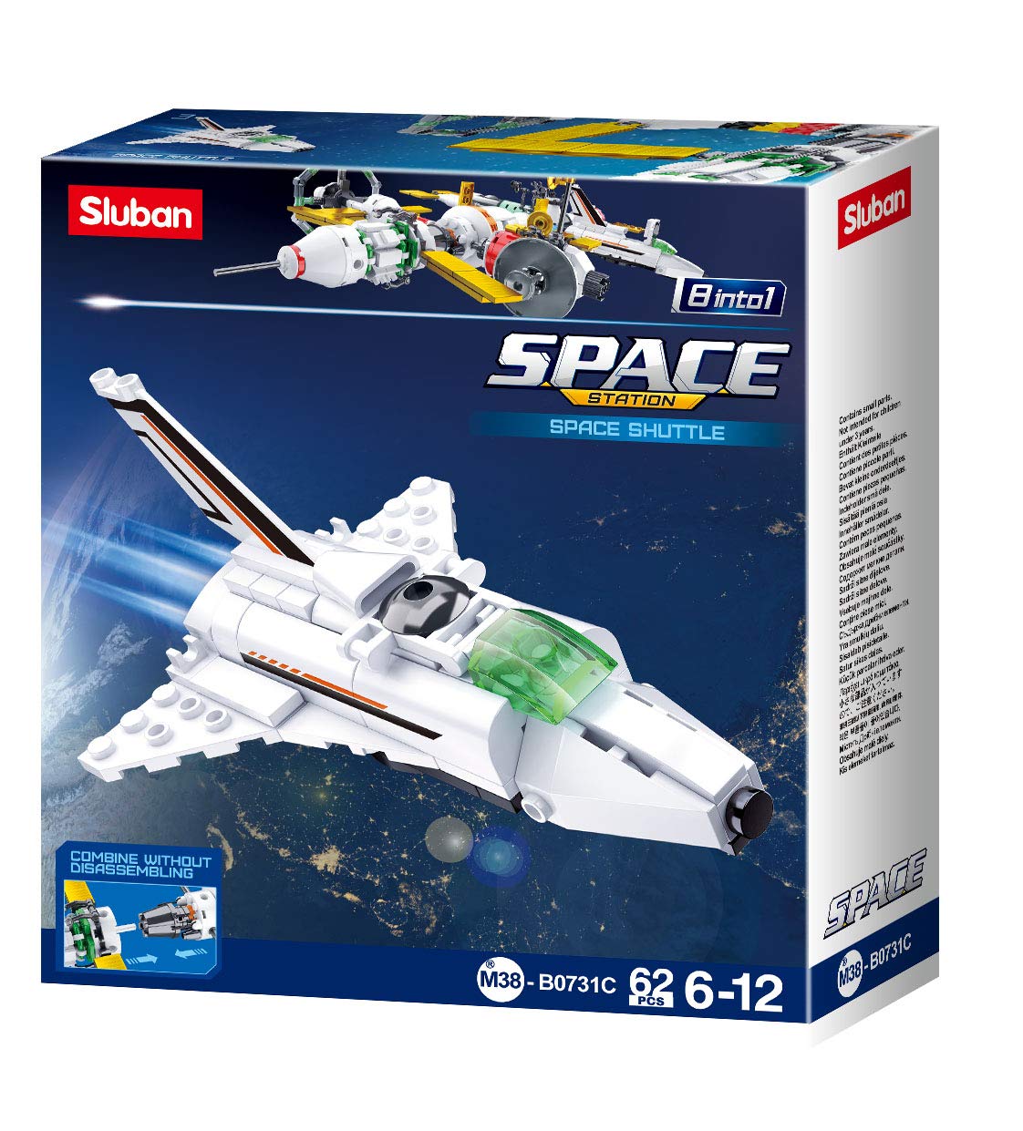 Sluban M38-B0731C Space Shuttle (62 Pieces), Multicolored