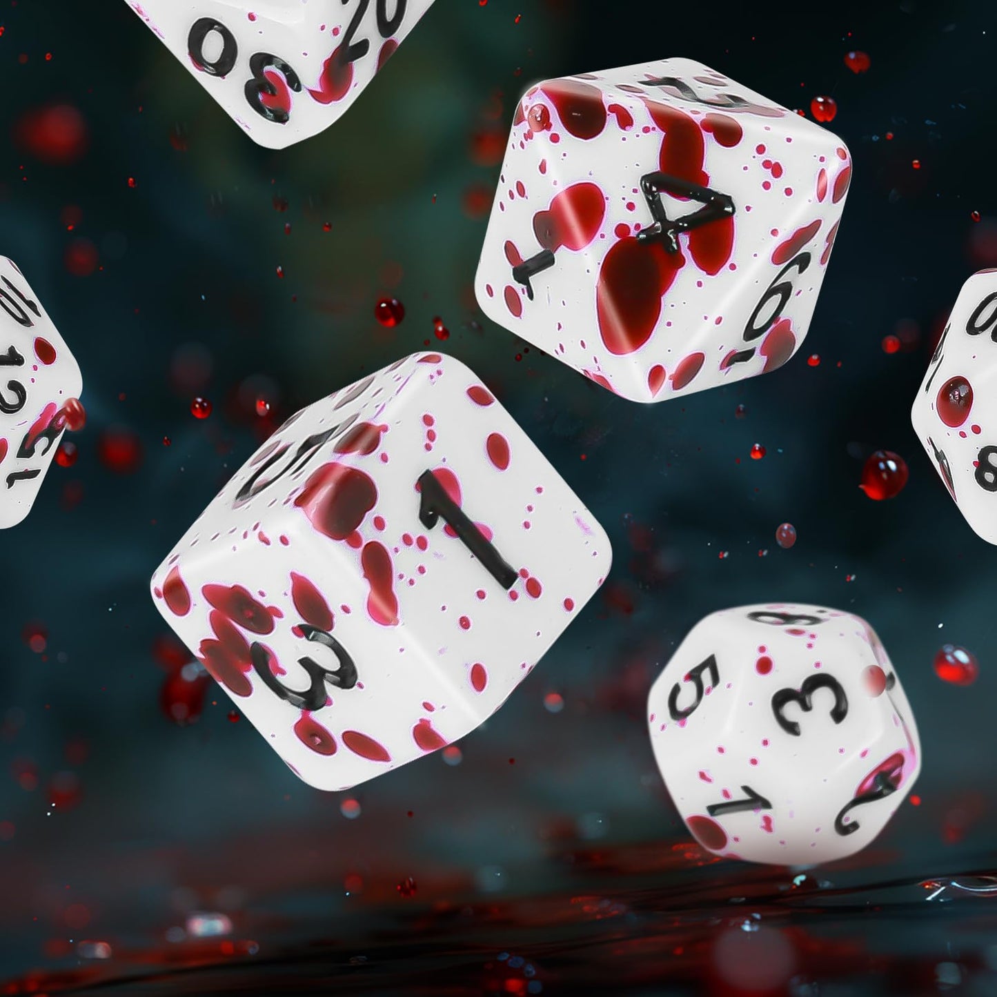 OriCraft D20 Vampire Dice DND Dice Set Realistic Blood Splatter Gaming Dices Bloody Dice Polyhedral Role Playing Game Dice Dunge