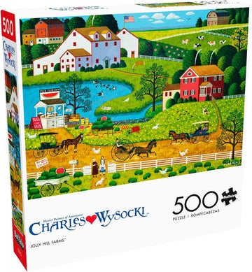 Buffalo Games - Charles Wysocki - Jolly Hill Farms - 500 Piece Jigsaw Puzzle For Adults -Challenging Puzzle Perfect For Game Nights - Finished Size Is 21.25 X 15.00 -Like New