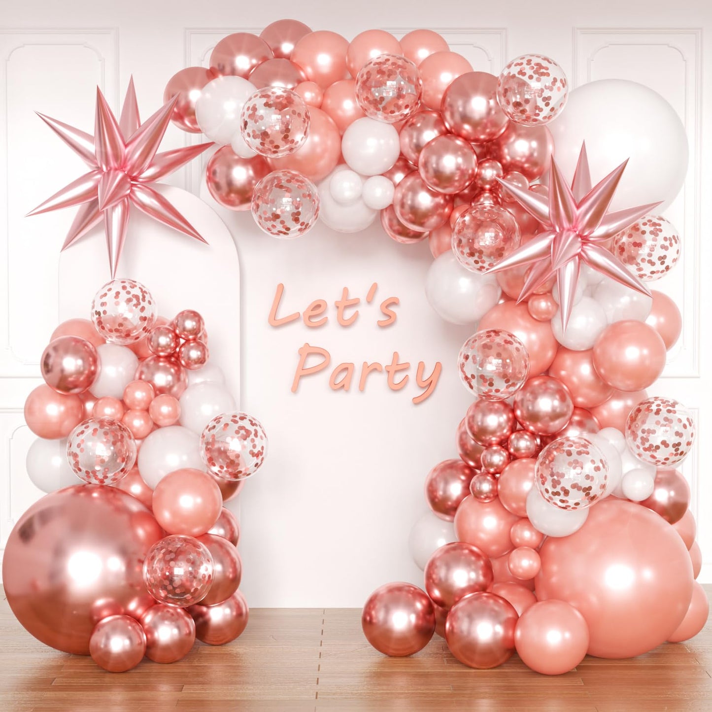 Rose Gold Balloons Garland Arch Kit,144Pcs Metallic Rose Gold Confetti Balloons For Bachelorette Bridal Shower Wedding Graduatio