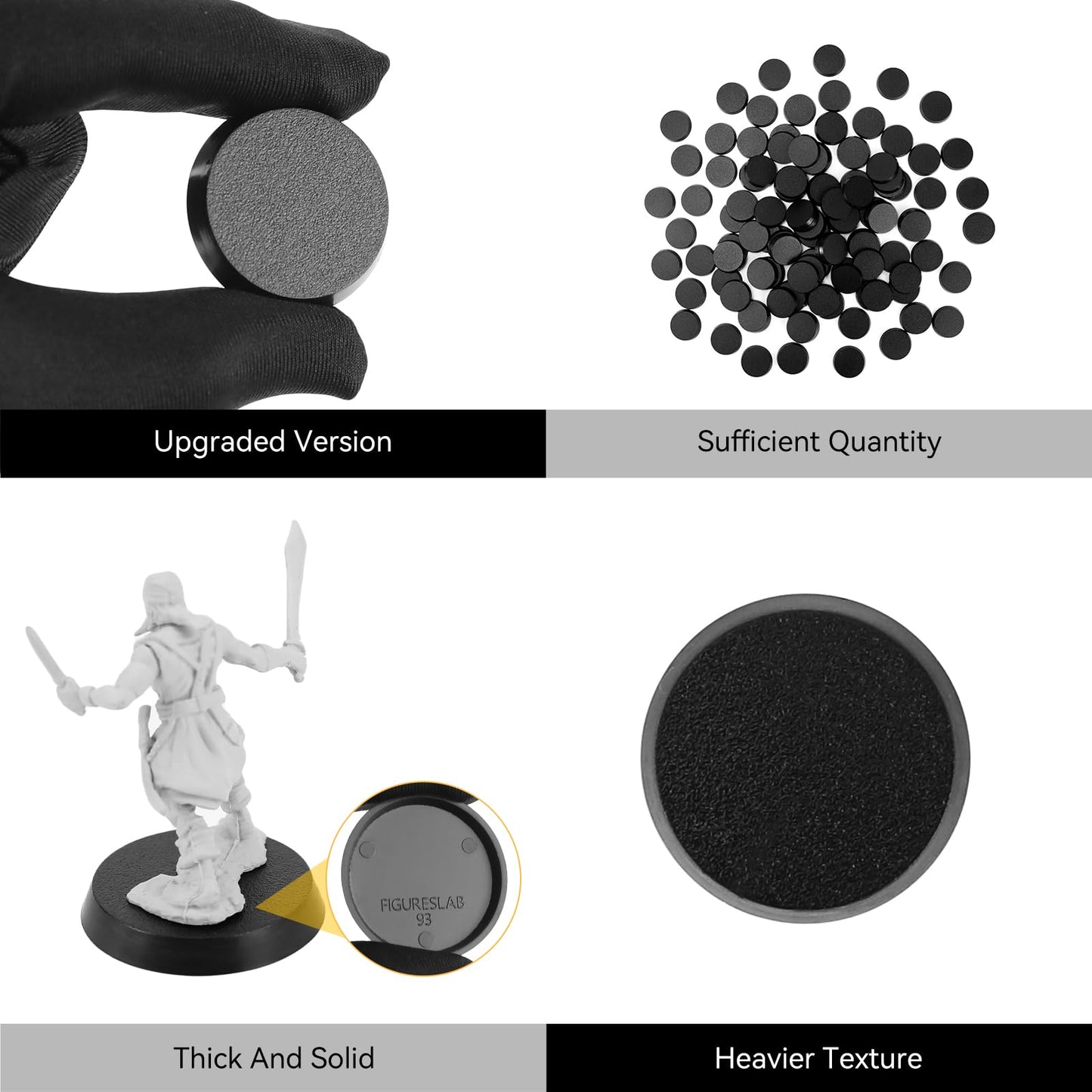 100Pcs 32Mm/1.26Inch Textured Plastic Black Round Miniature Bases, Model Base For Gaming Miniatures Or Wargames Table Top Games