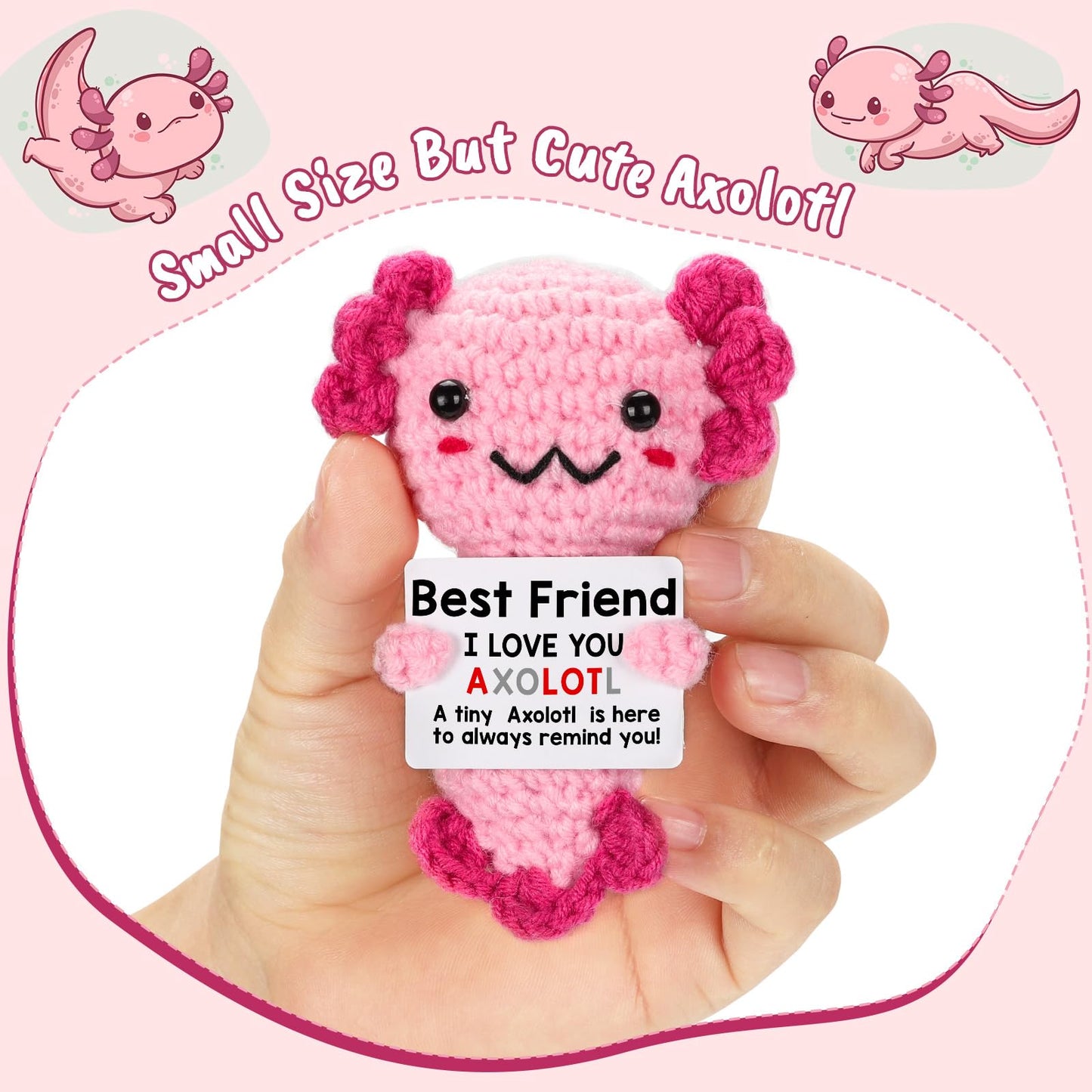 Weming Friendship Gift Crochet Axolotl  Tiny Handmade Collectible Doll for Sisters  Coworker Work Bestie  Funny Present for Birthday  Valentines  Christmas