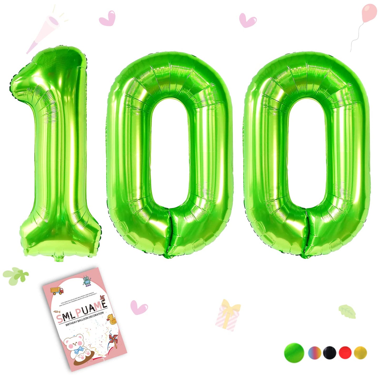 Smlpuame 40 Inch Number Balloon 0-9 Green Large Number 100 Balloons,Digital Balloons For Birthday Party Celebration Decorations