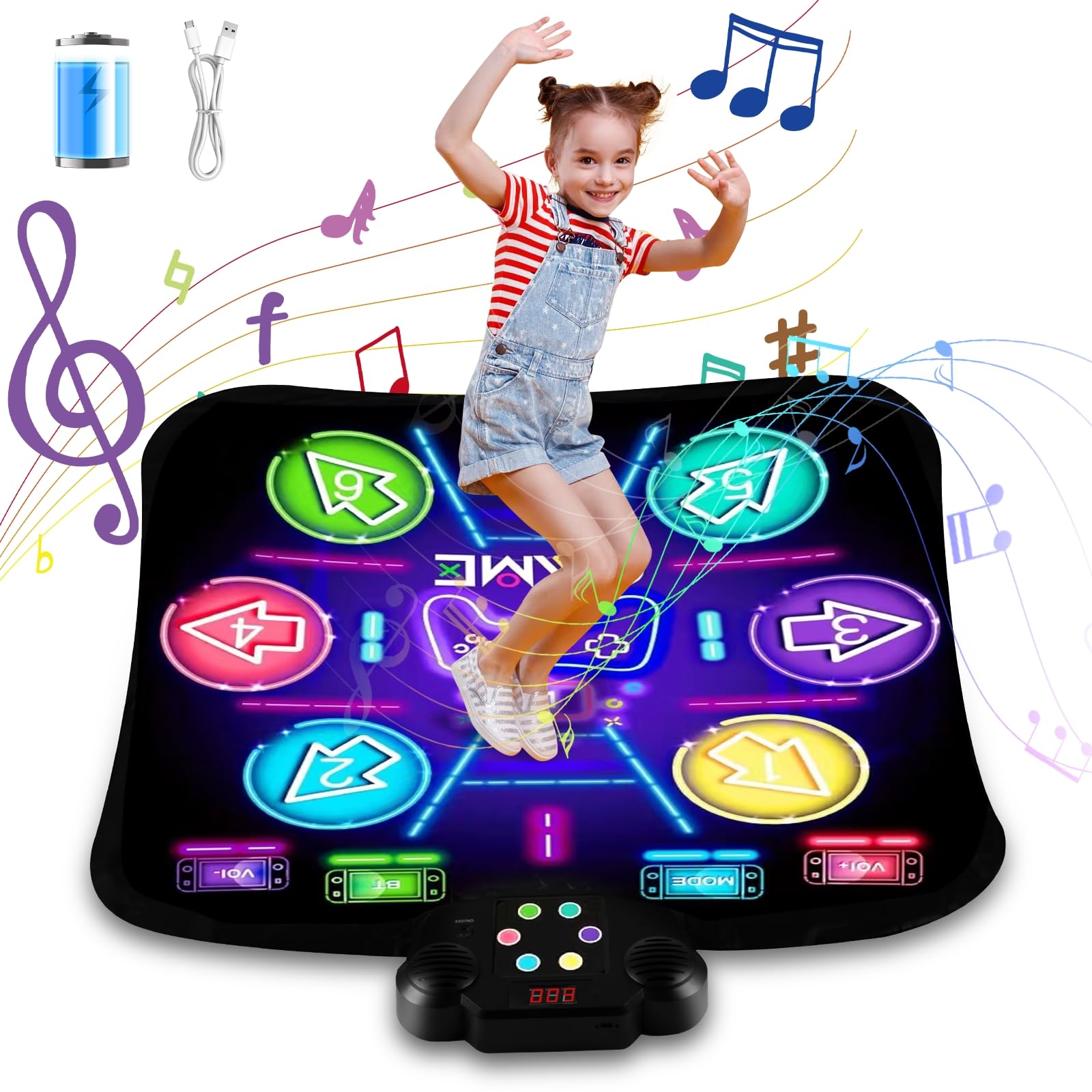 Cxwlmat 2025 Upgraded Kids Dance Mat For 3 4 5 6 7 8+ Year Old, Rechargeable Light Up Girls Dance Mats With Large Capacity Batte