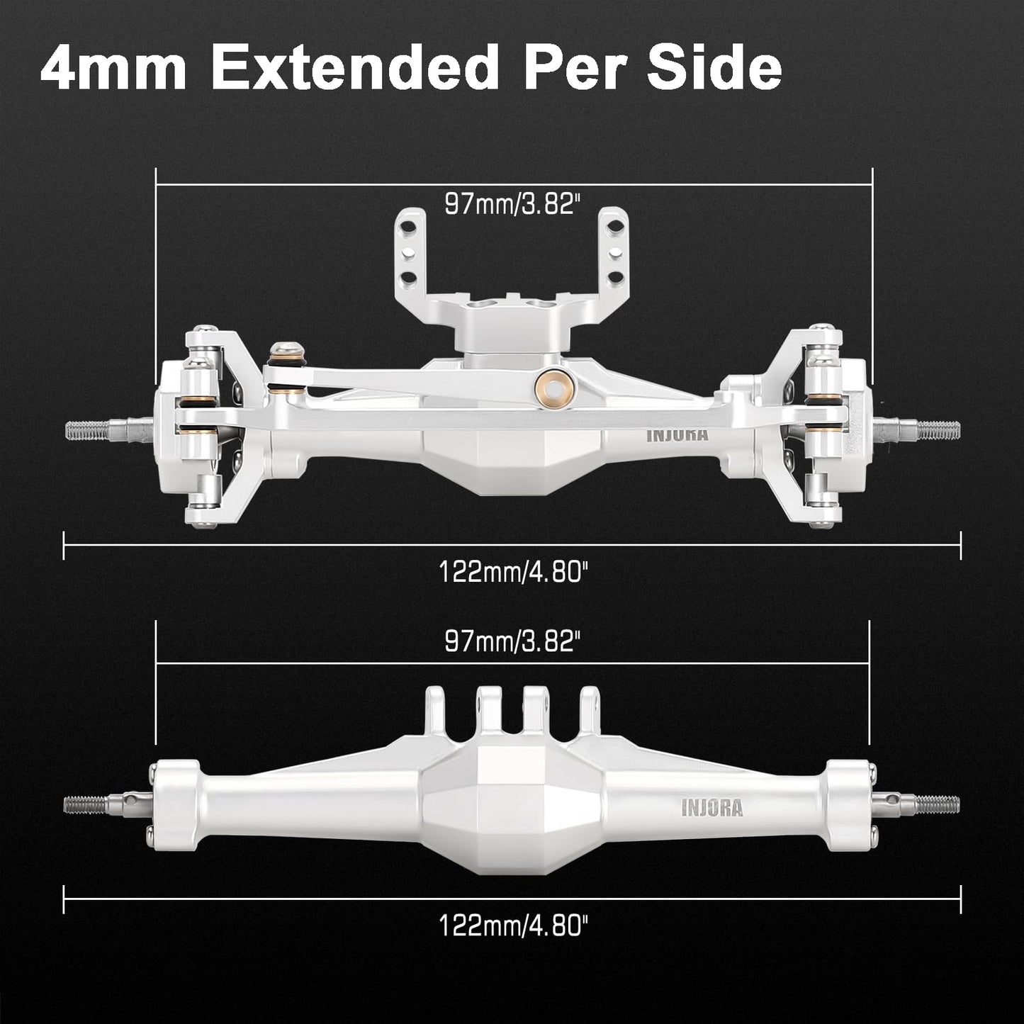 INJORA +4mm Diamond Axles with Lay Down Servo Mount & Links for 1/18 TRX4M(Silver)
