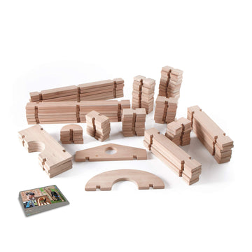 Guidecraft Notch Blocks Set 89 Piece Set: Natural Wooden Stacking Blocks, Educational Montessori Toy for Kids, Indoor/Outdoor Bl