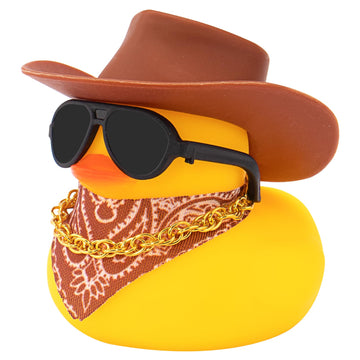 wonuu Car Dashboard West Cowboy Hat Rubber Ducks Decorations, Rubber Ducky for Car Ornament Cute Duck with Hat, Glasses, Necklac