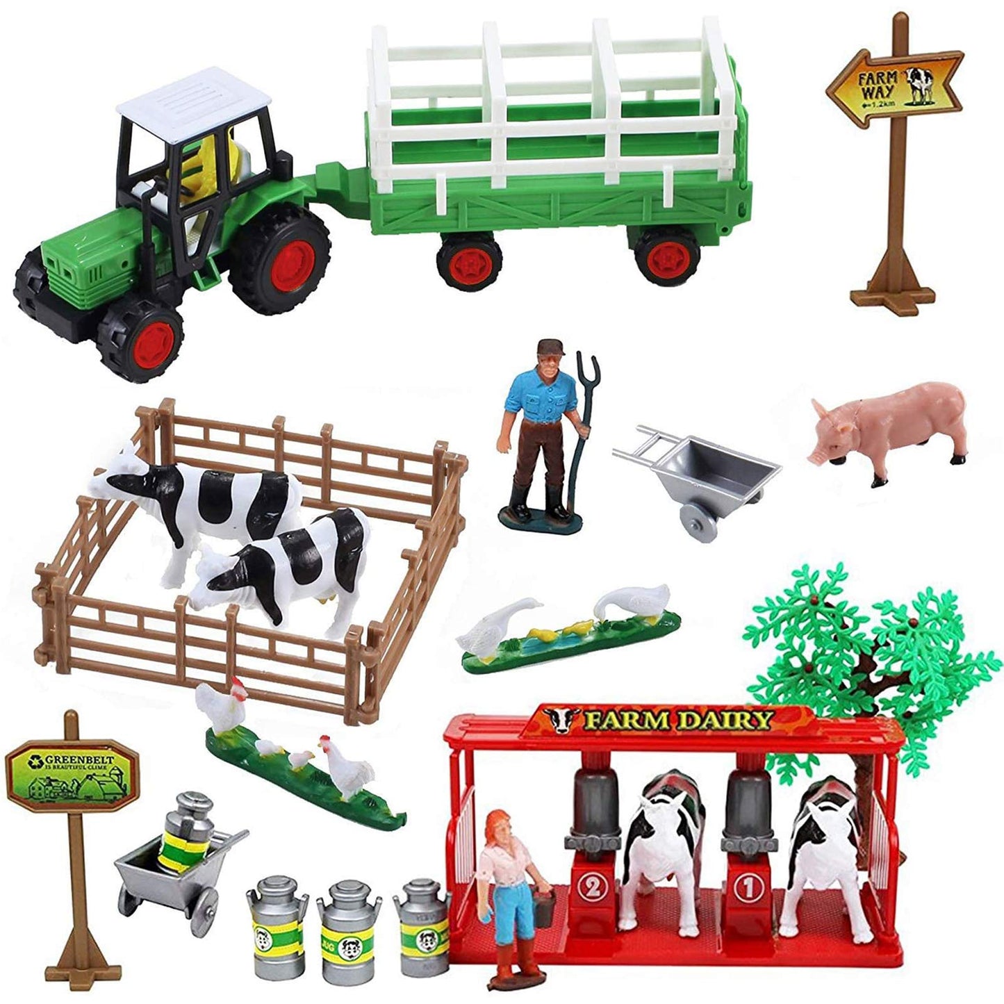 Liberty Imports Pretend Play Dairy Farming Toys Set With Farm Animals, Farmers, Figures And Accessories For Kids (23 Pieces)