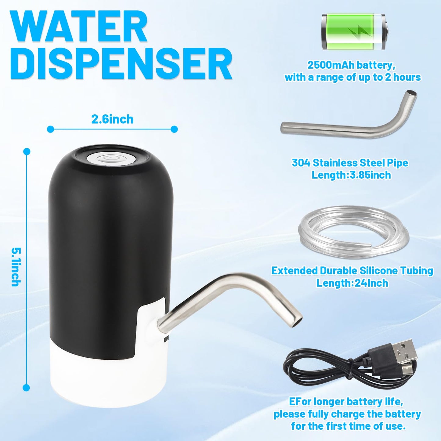 LBAIBB Water Table Pump - Cordless & Portable, Small Black Plastic, Model LB1401SB, Compatible with Most Water Tables, Runs 3 Hours