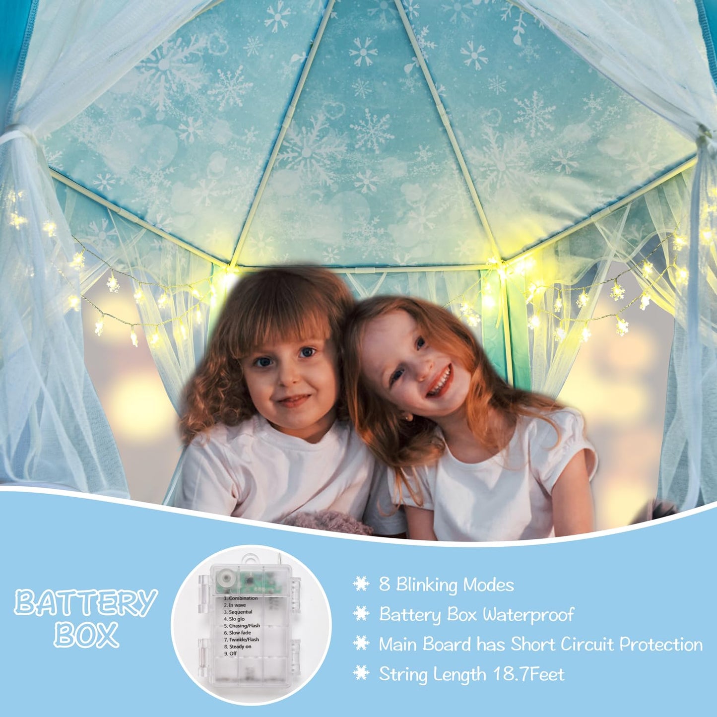 Kixinwa Frozen Princess Tent For Girls, Kids Play Tent With Led Small Snowflake Lights, Castle Playhouse Tent For Children Toddl