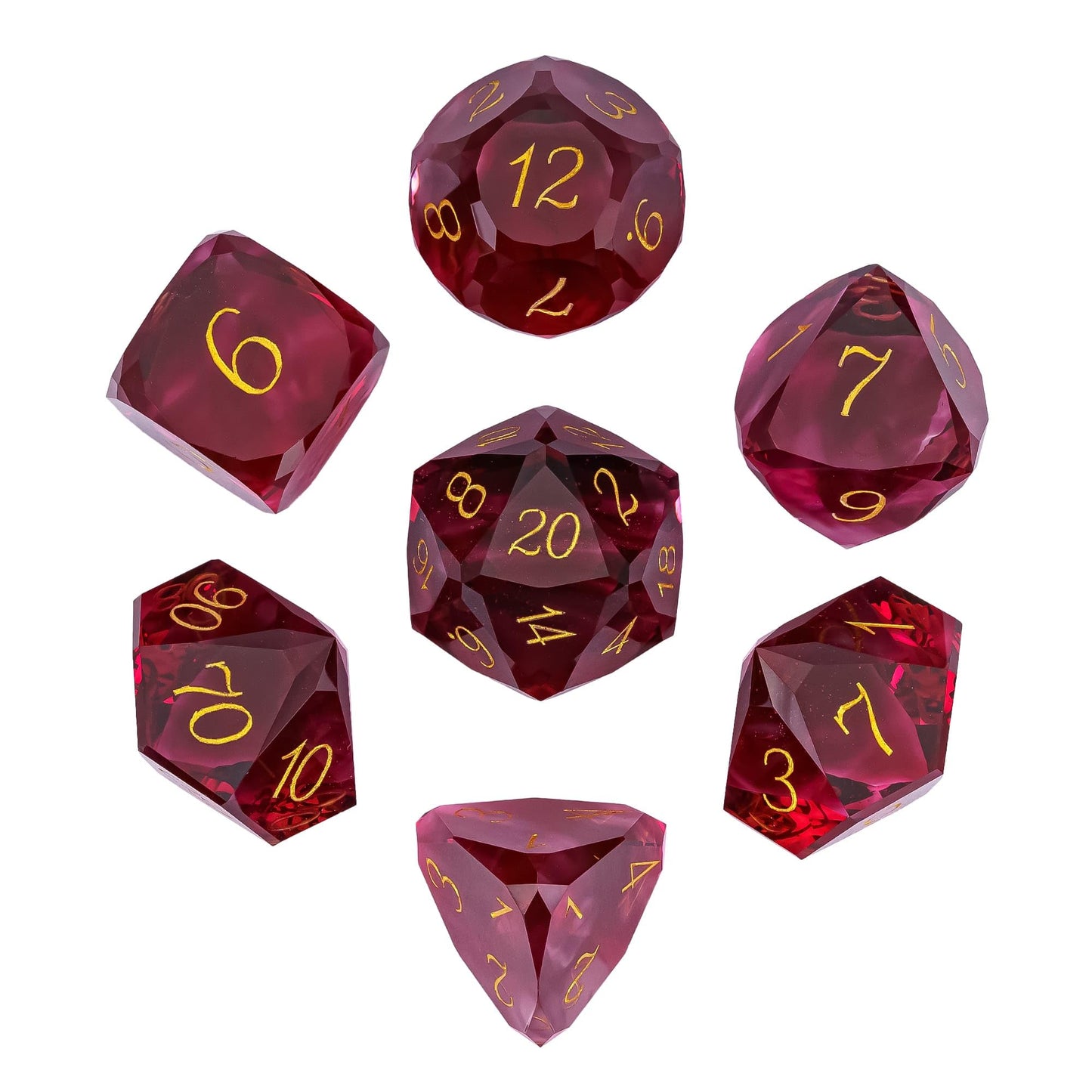 Udixi 7-Piece Red Glass Dnd Dice Set, Multifaceted Diamond-Cut Glass D&D Dice For Dungeons And Dragons Rpg Tabletop Games