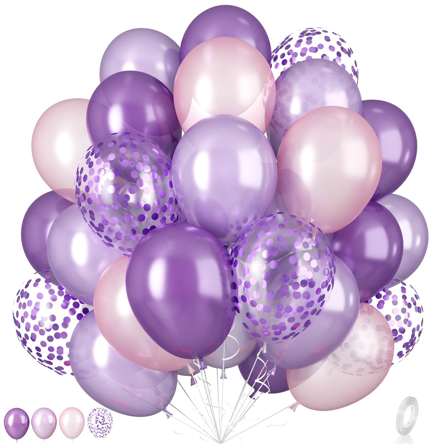 Purple Balloons, 55Pcs Dark Purple Party Balloons 12 Inch Pearl Pale Pink And Purple Latex Balloons Light Purple Helium Balloons
