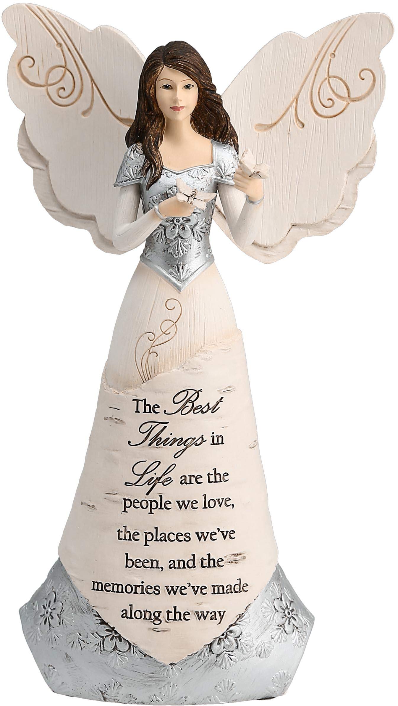 Pavilion Gift Company Angel Figurine - 8-Inch White Resin, Holding Butterflies, Model 82328
