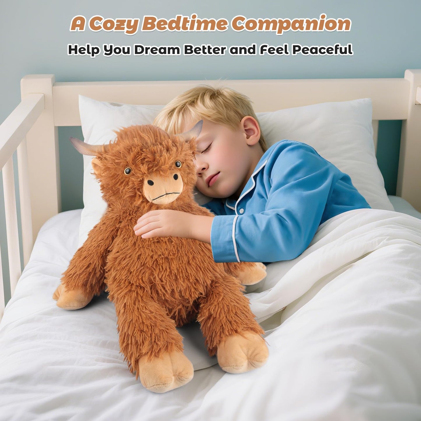 Bobbie & Laxi Highland Cow Weighted Stuffed Animal, 22" Plush Toy, Brown, Adjustable Sitting & Laying, Soft Gift for All Ages