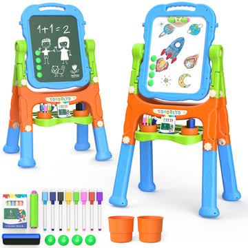 Yohoolyo Kids Easel Standing Art Easel For Kids, Double Sided Magnetic Chalkboard Whiteboard Dry Eraser Board Great Gift For Girls And Boys