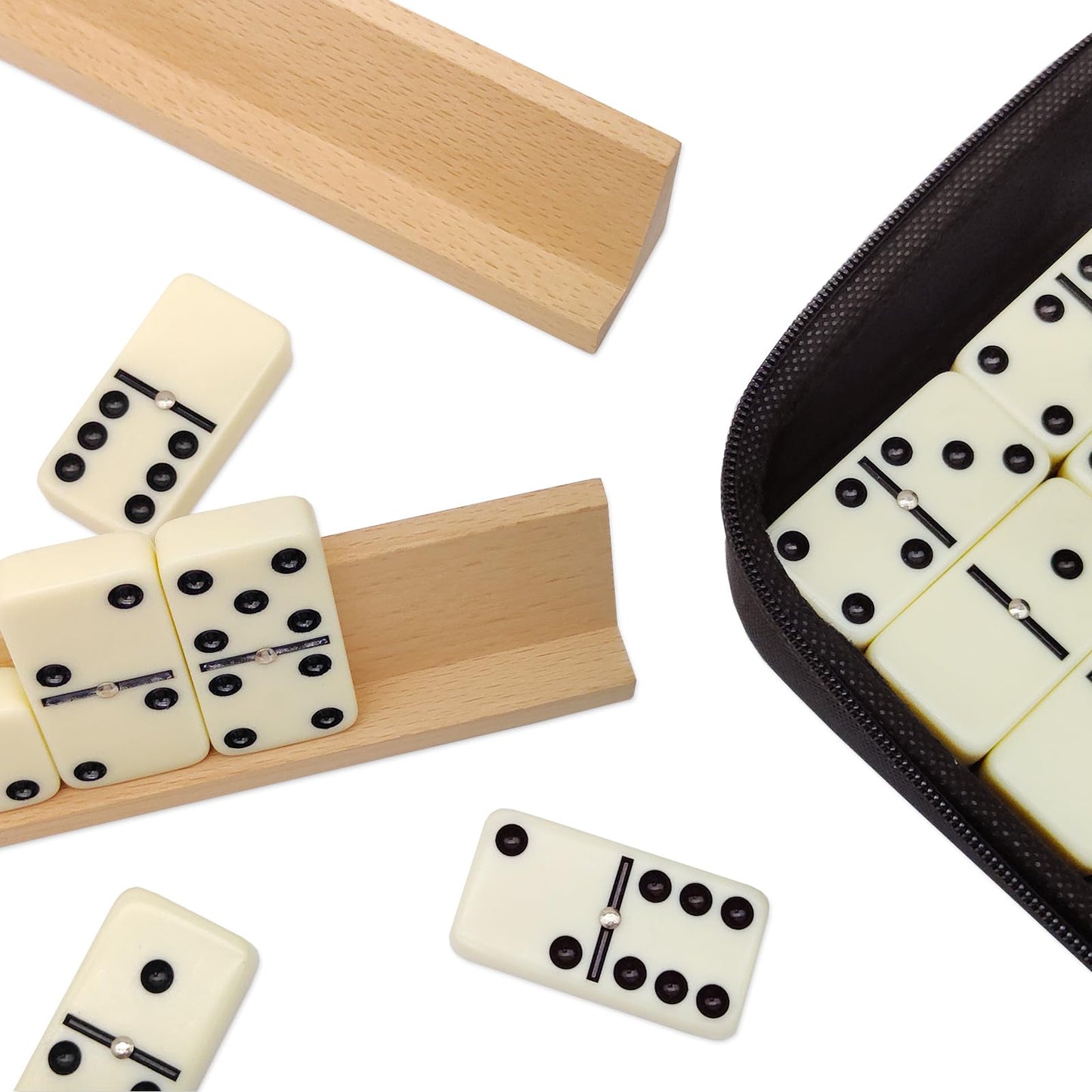 Midolite Dominos Set For Adults With 4 Wooden Racks, Double 6 Dominoes Game Set With 28 Colored Domino Tiles Double Six Dominos