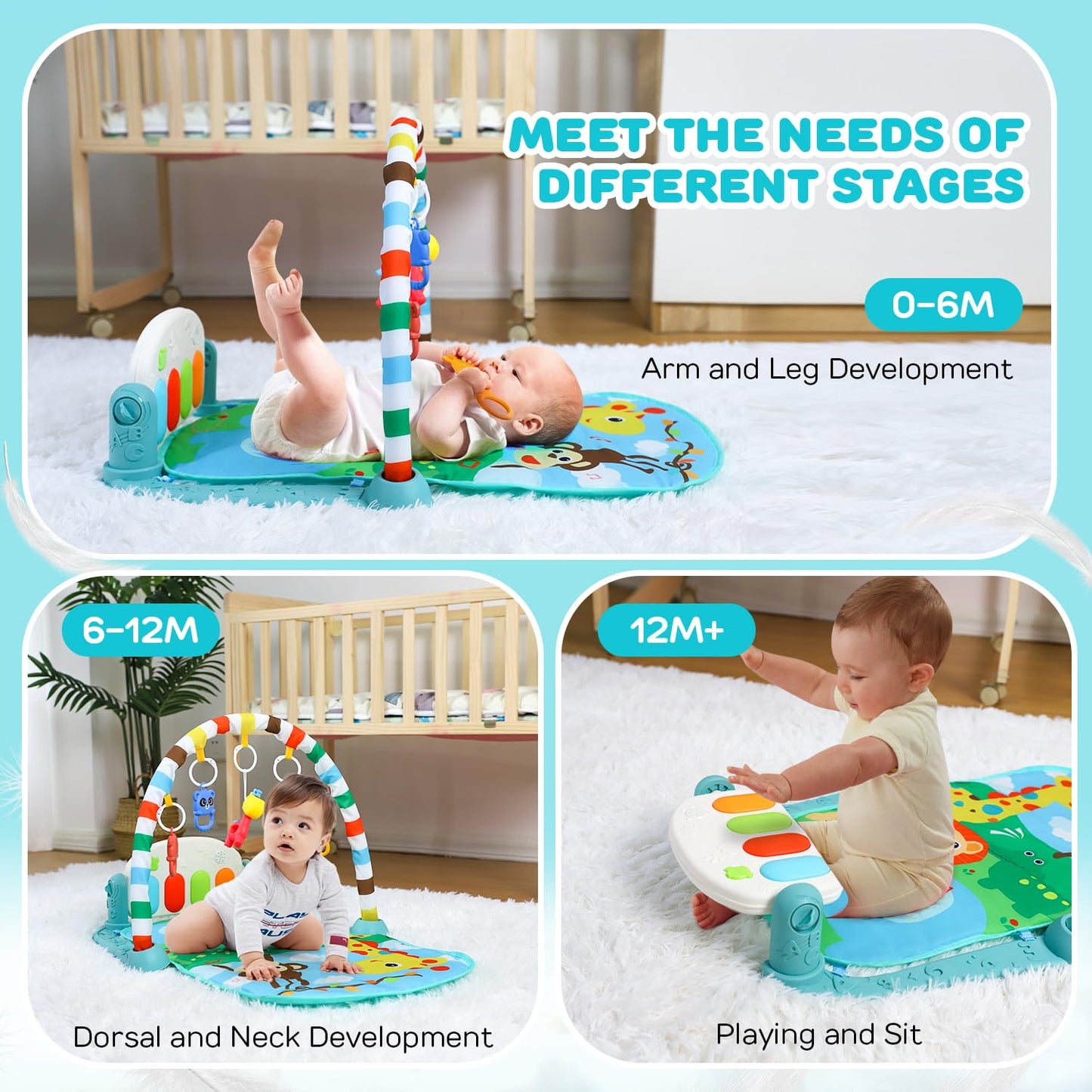 TOY Life Baby Play Mat for Babies 0-6 Months - Tummy Time Mat Activity Center  Kick and Play Piano Playmat Gym for Newborn Babies 0 to 3 6 9 12 Months