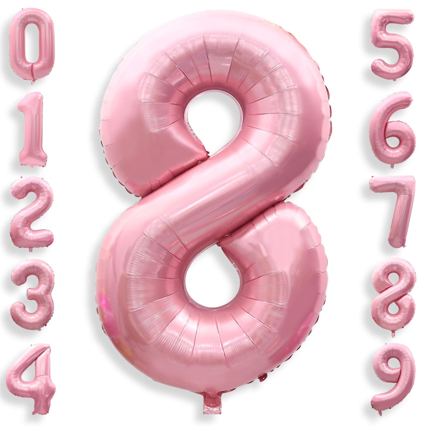 40 Inch Pink Number 8 Balloons, Large Balloon Number Foil Number Balloons, Light Pink 8th Foil Birthday Balloon for Girls Birthd