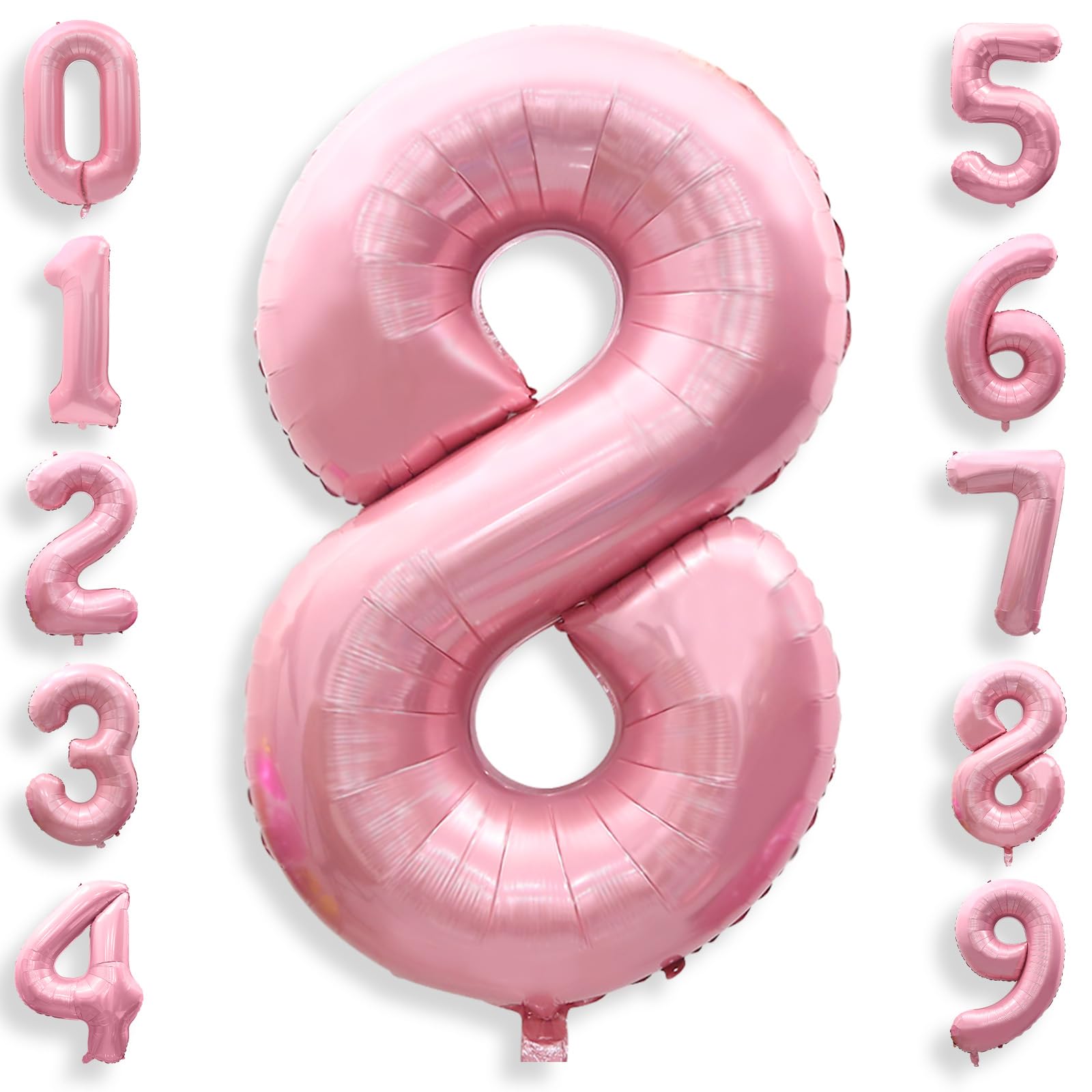 40 Inch Pink Number 8 Balloons, Large Balloon Number Foil Number Balloons, Light Pink 8th Foil Birthday Balloon for Girls Birthd