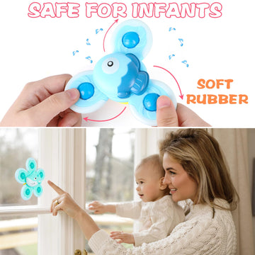 JOFONY 4 PCS Suction Cup Spinners Toys for Baby,Spinning Toy for Baby 3+Months Toddlers Sensory Activity Fidget Bath Toy Educati