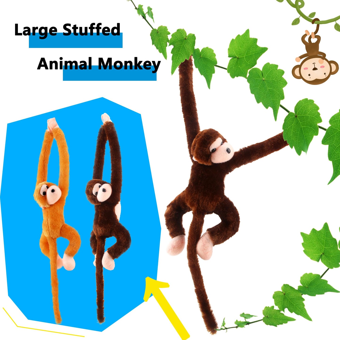 6 Pack Monkey Stuffed Animal Plush - 24 Inch Hanging Monkey Toy for Birthday Animal Party Favor