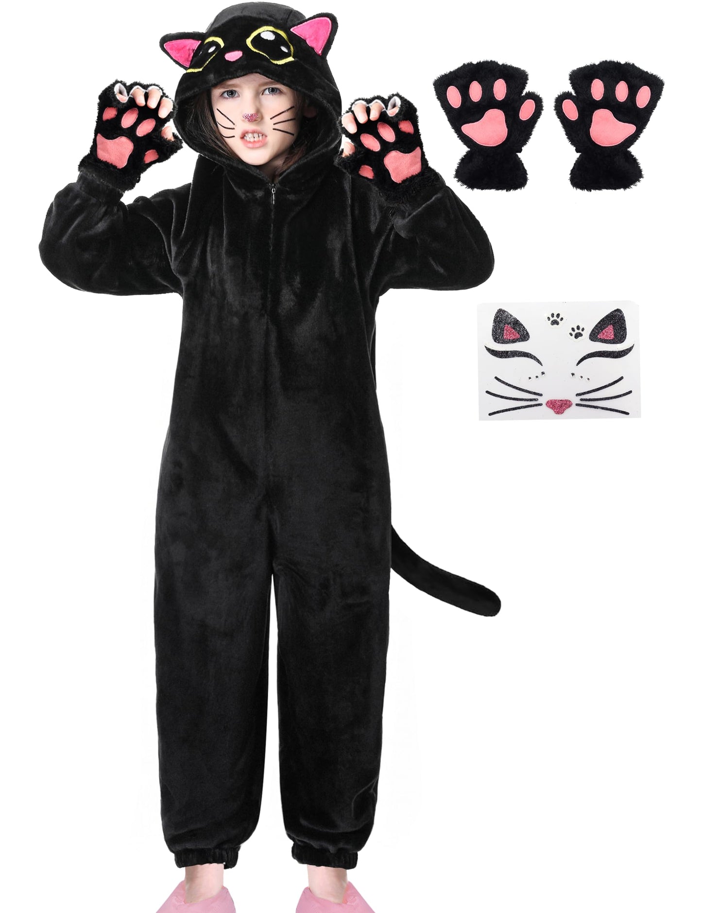Resiwai Black Cat Costume For Kids Girls Kitten Costume Kids Cat Onesie Halloween Black Cat Costumes For Kids
