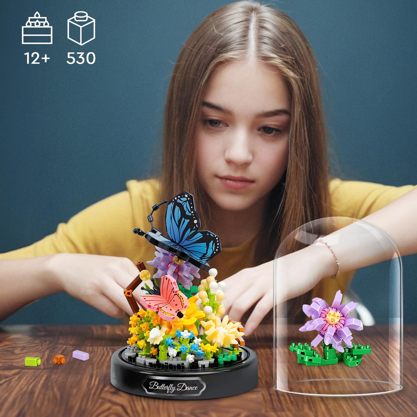 HIGH GODO Flower Bouquet Building Set, 530 PCS Micro Bricks, Colorful Bonsai Tree Kit, Perfect Birthday Gift for Women 12+