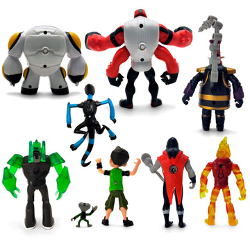 Figures Based On Ben 10 Action Figures - Set Of 9 Toys [Ben Tennyson, Four Arms, Grey Matter, Kineceleran, Diamondhead, Hex, Steam Smythe, Cannonbolt, Heatblast]