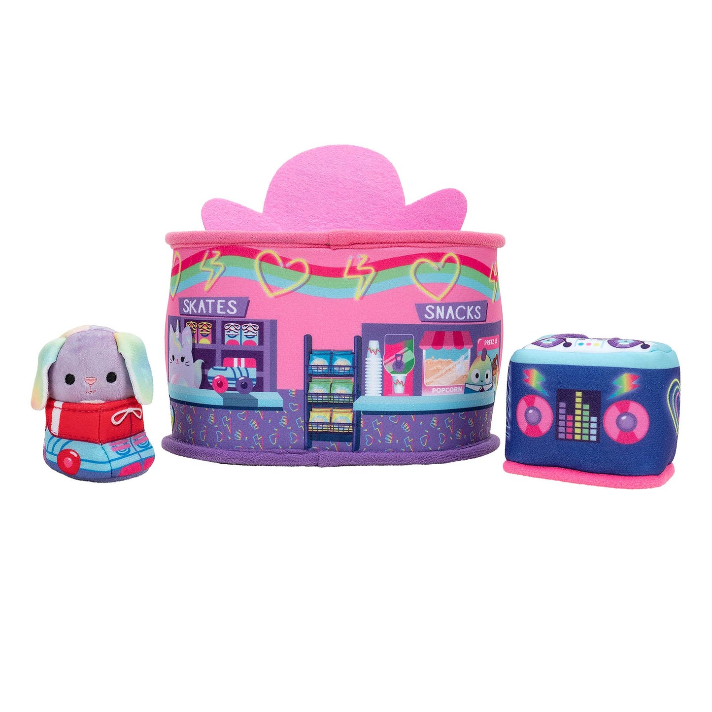 Squishville Rock and Roller Disco Playset - 2-Inch Danya The Bunny Plush, DJ Booth, Skating Rink - Style 3, Polyester