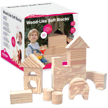 Edushape Wood-Like Soft Baby Blocks For Toddlers 1-3, 30 Pieces Regular Size - Edu-Blocks Soft Blocks Foam Blocks - Stacking Blo