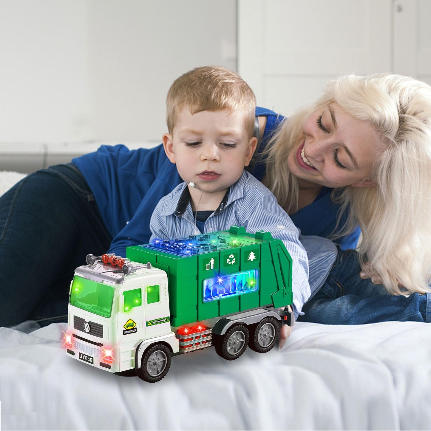 Toy Garbage Truck & Fire Truck & Container Truck Toys for Toddler 1 2 3 4 5 6 Year Christmas Birthday Gifts, Trucks Car Toys wit