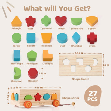 Jessruly Shape Sorter - Montessori Wooden Learning Shapes Toy With 17 Shape Blocks - Early Education And Sensory Development Sto