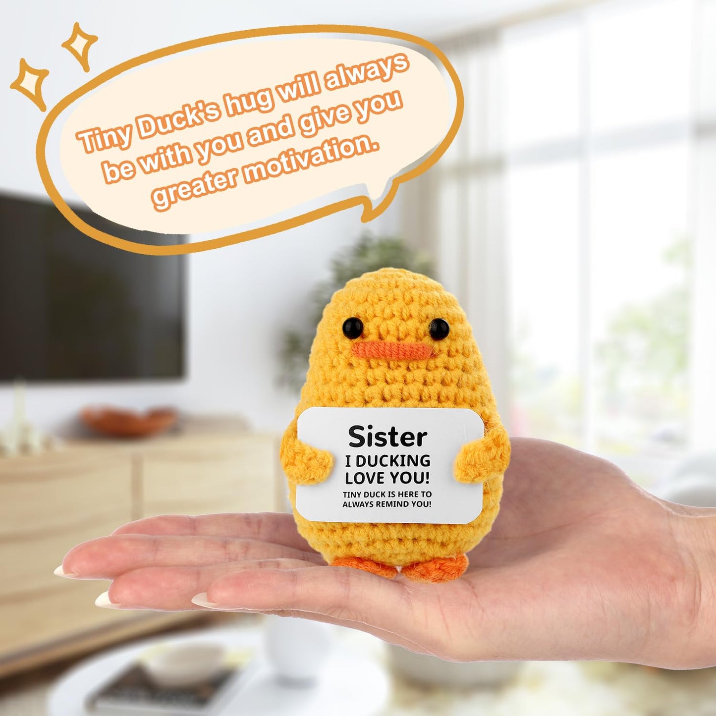 Toymis Positive Crochet Duck, Motivational Wool Handmade Duck Knitted Duck Positive Pocket Crochet Animal Crocheted Duck Doll Fo
