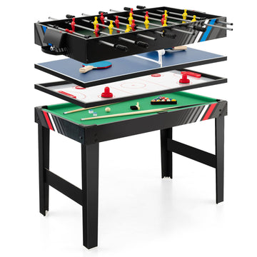 Gymax 49'' Multi Game Table, 4 In 1 Game Table With Foosball Table, Pool Billiards, Air Hockey & Table Tennis, Complete Combinat