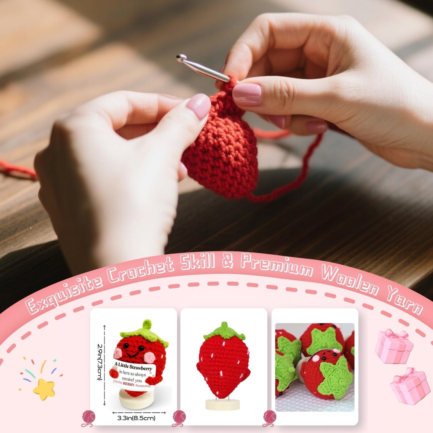 Maffuno Positive Crochet Strawberry Gifts for Women: Christmas Stocking Stuffers for Friend Mom Sister Her Gift Birthday Handmad