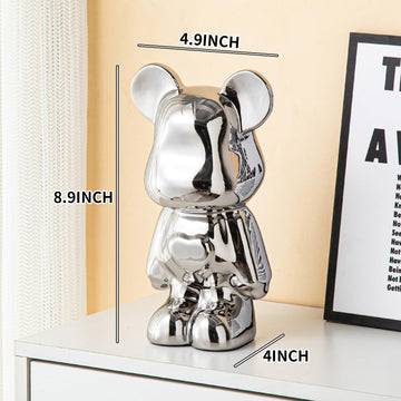 Yundu Silver Ceramic Piggy Bank - Medium Coin Bank for Kids & Adults, Love Bear Modern Décor, Perfect Gift for Birthdays
