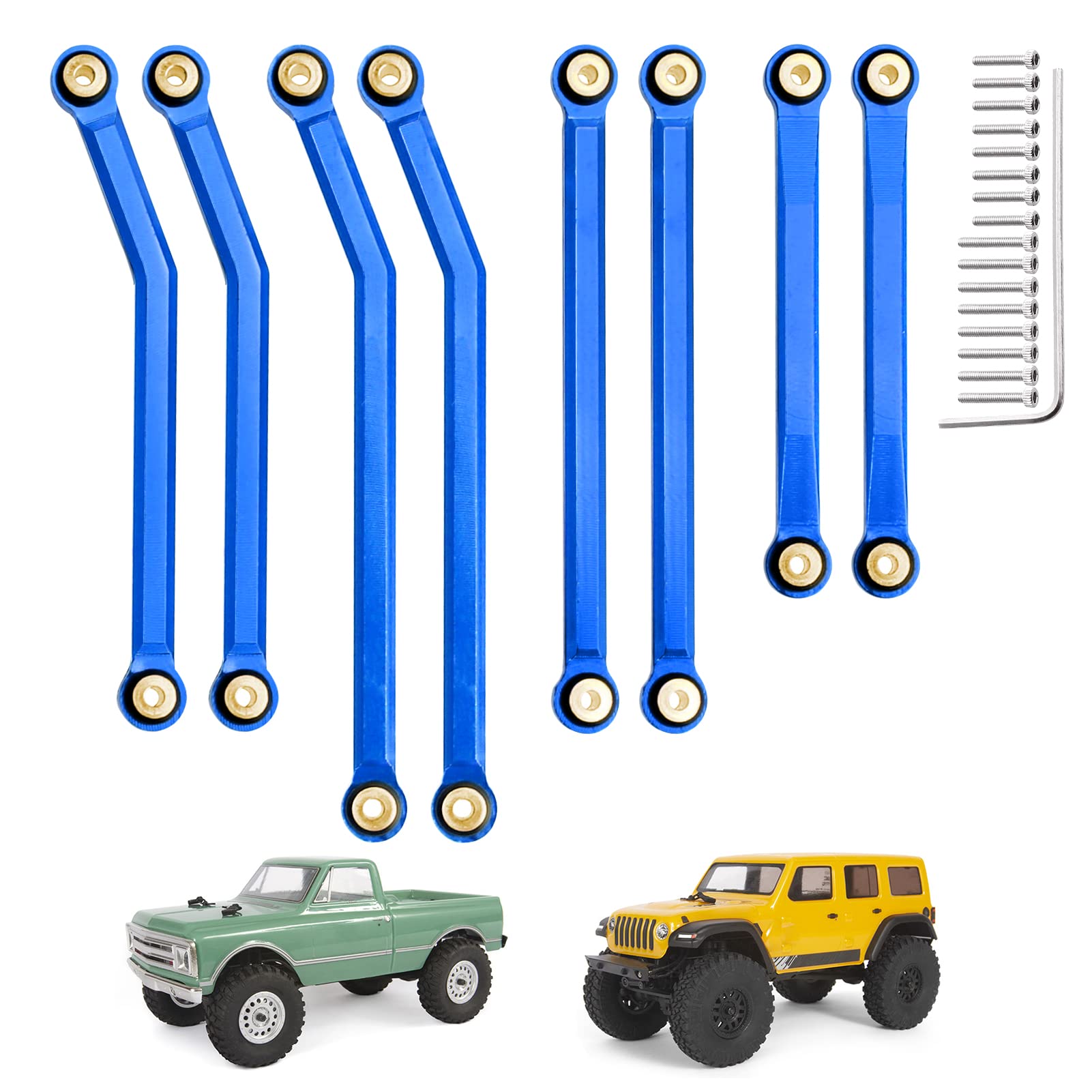 GoHobby High Clearance Steering Links Set for Axial SCX24 C10 AXI00001 Wrangler JLU AXI00002, 8PCS (Blue)