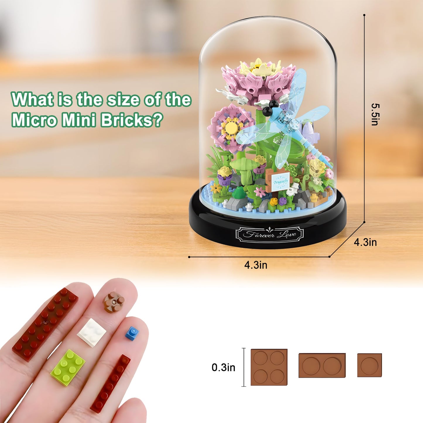 Hi-Reeke Flower Dragonfly Bouquet Building Block Set, Micro Mini Botanical Building Toy For Women-568 Pcs
