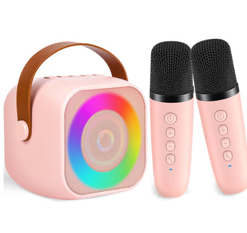 Karaoke Machine Microphone For Kids, 8-12 Years Old Girl Gift Toys Portable Bluetooth Speaker With Wireless Microphone And Led Lights, Birthday Gifts For Girls Ages 4, 5, 6, 7,9, 10 Singing Mic-Pink
