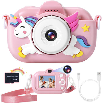 Zuodun Kids Camera Toys For Girls Age 3-8, Kids Digital Camera Toddler Camera For 3 4 5 6 7 8 Years Old Birthday Gifts, 1080P Vi