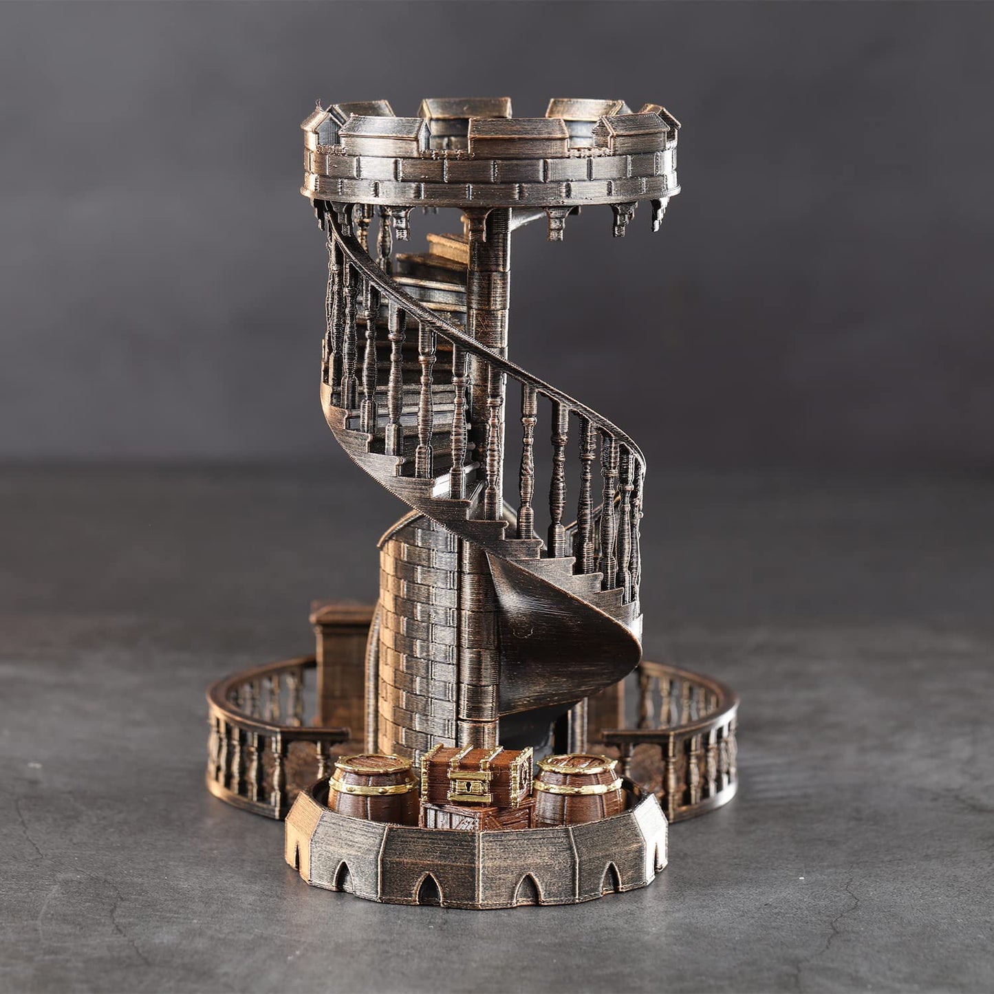 AUSPDICE Dice Rolling Tower and Tray Retro Castle Mold Color for Tabletop Games, D&D and RPG Games (Bronze Color)