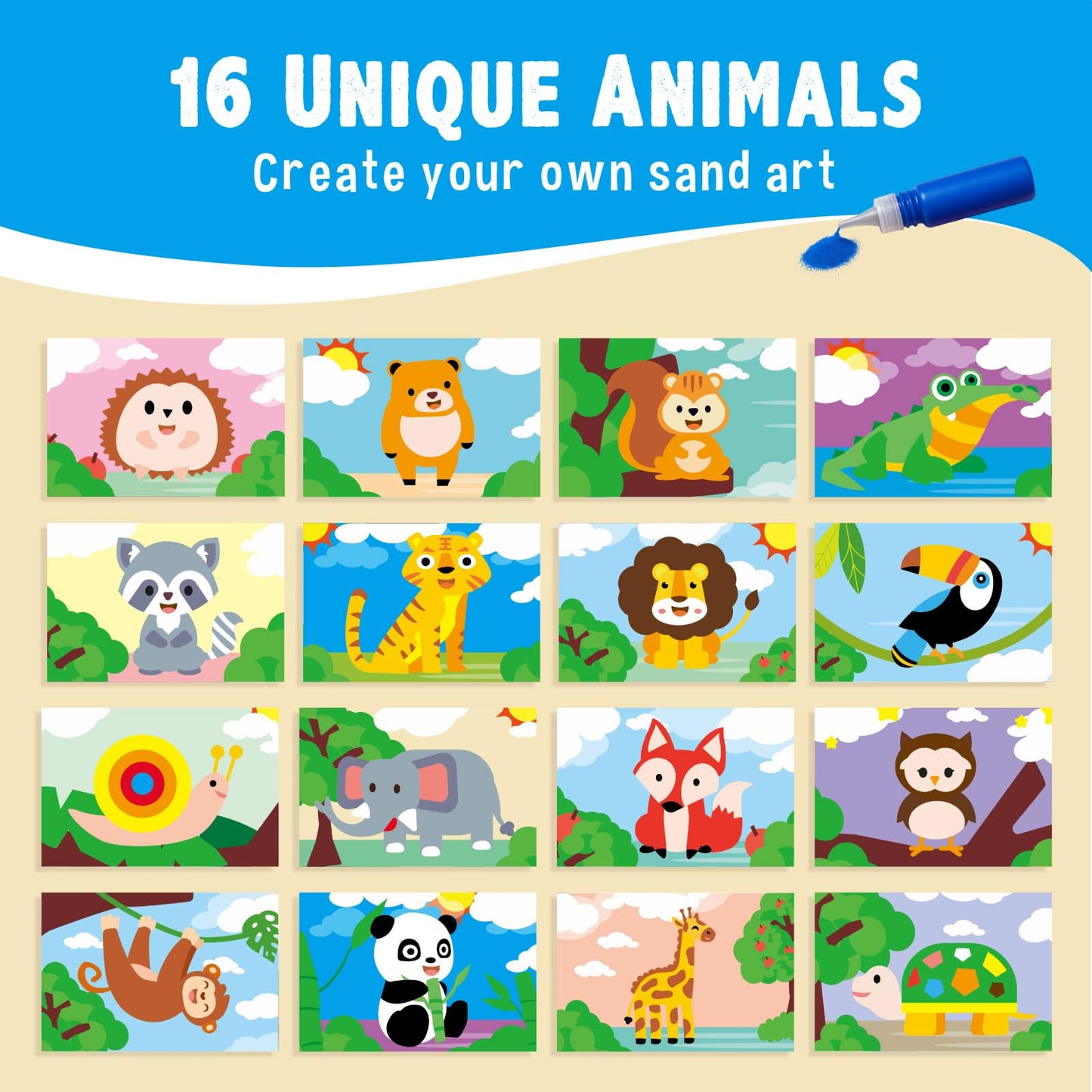 KwestSync Sand Art Kits for Kids - DIY 16 Animal Sand Painting Cards - Arts and Crafts for Kids Ages 4-8,4-6,6-8,8-12, Christmas