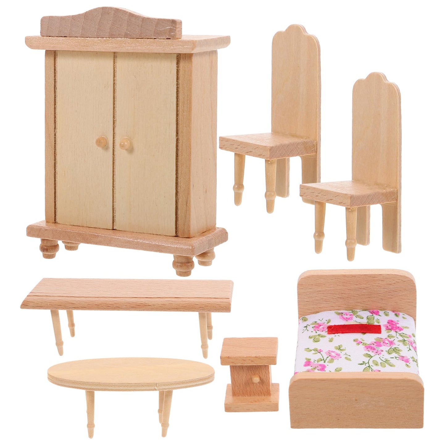 Joinpaya 1 Set Miniature Dollhouse Wooden Bedroom: Diy Mini Furniture Room Pretend Play Bed Wardrobe Kit Accessories3.69X1.38X1.