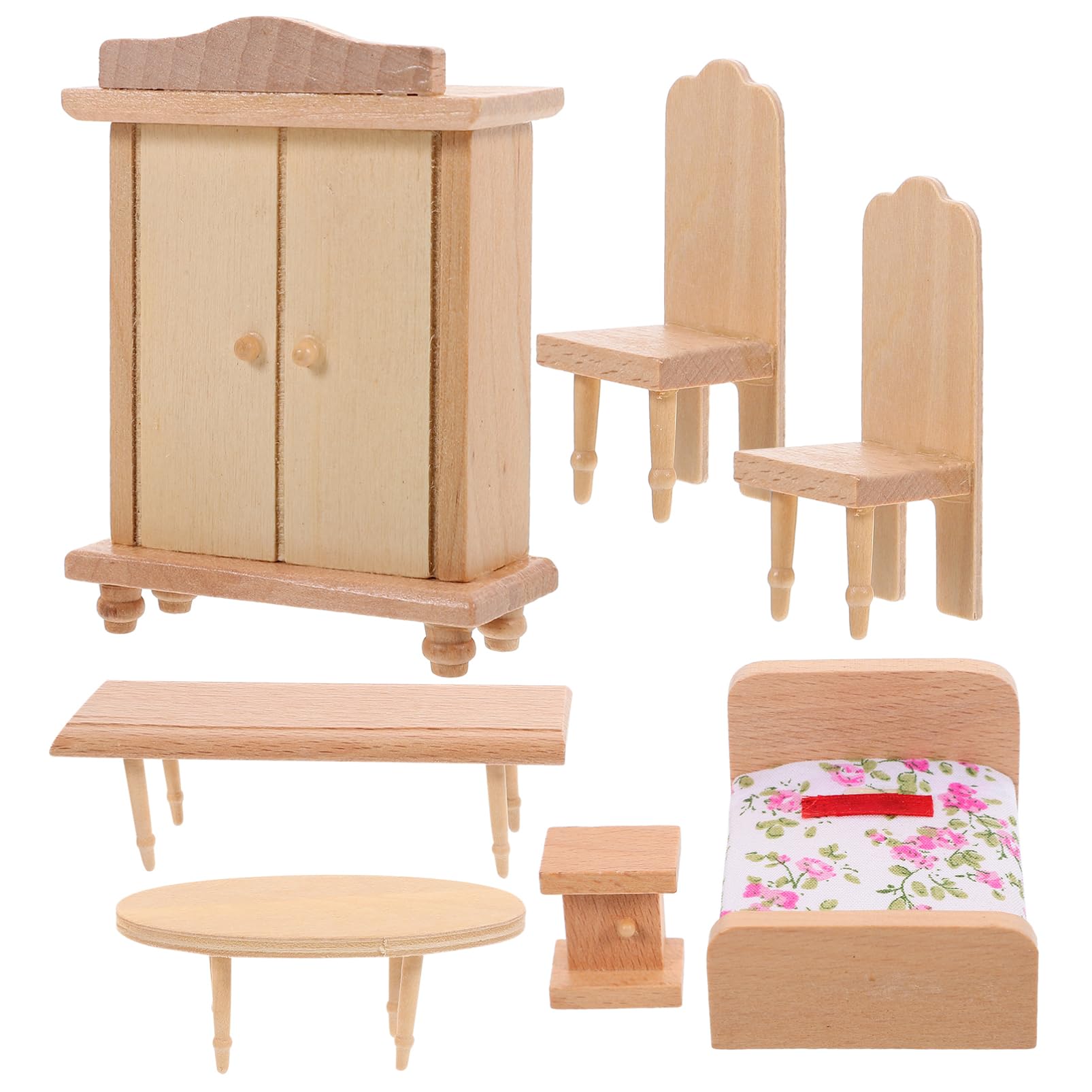 Joinpaya 1 Set Miniature Dollhouse Wooden Bedroom: Diy Mini Furniture Room Pretend Play Bed Wardrobe Kit Accessories3.69X1.38X1.