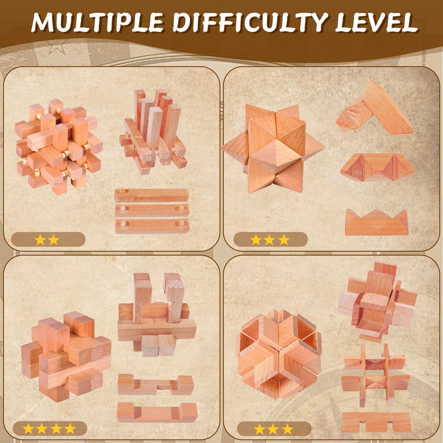 Rileryan 16 Pcs Wooden Metal Brain Teasers For Adults 3D Brain Teasers Wooden Cube